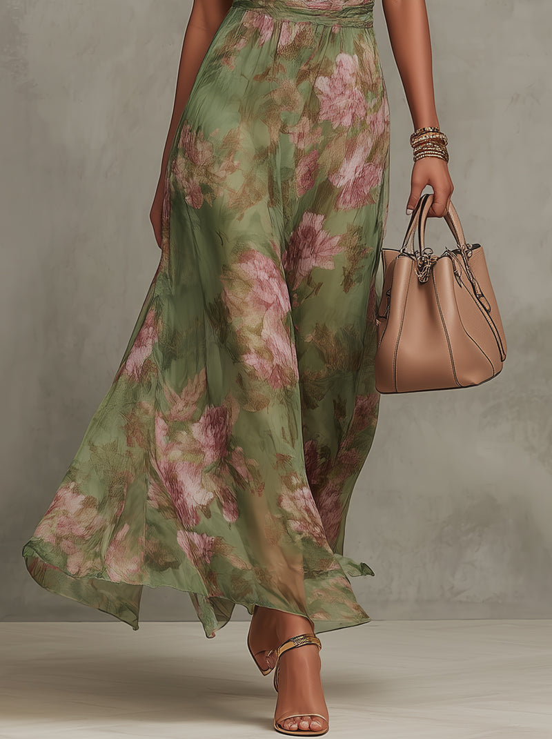 Séraphine | Robe Longue en Mousseline Florale à Col Américain