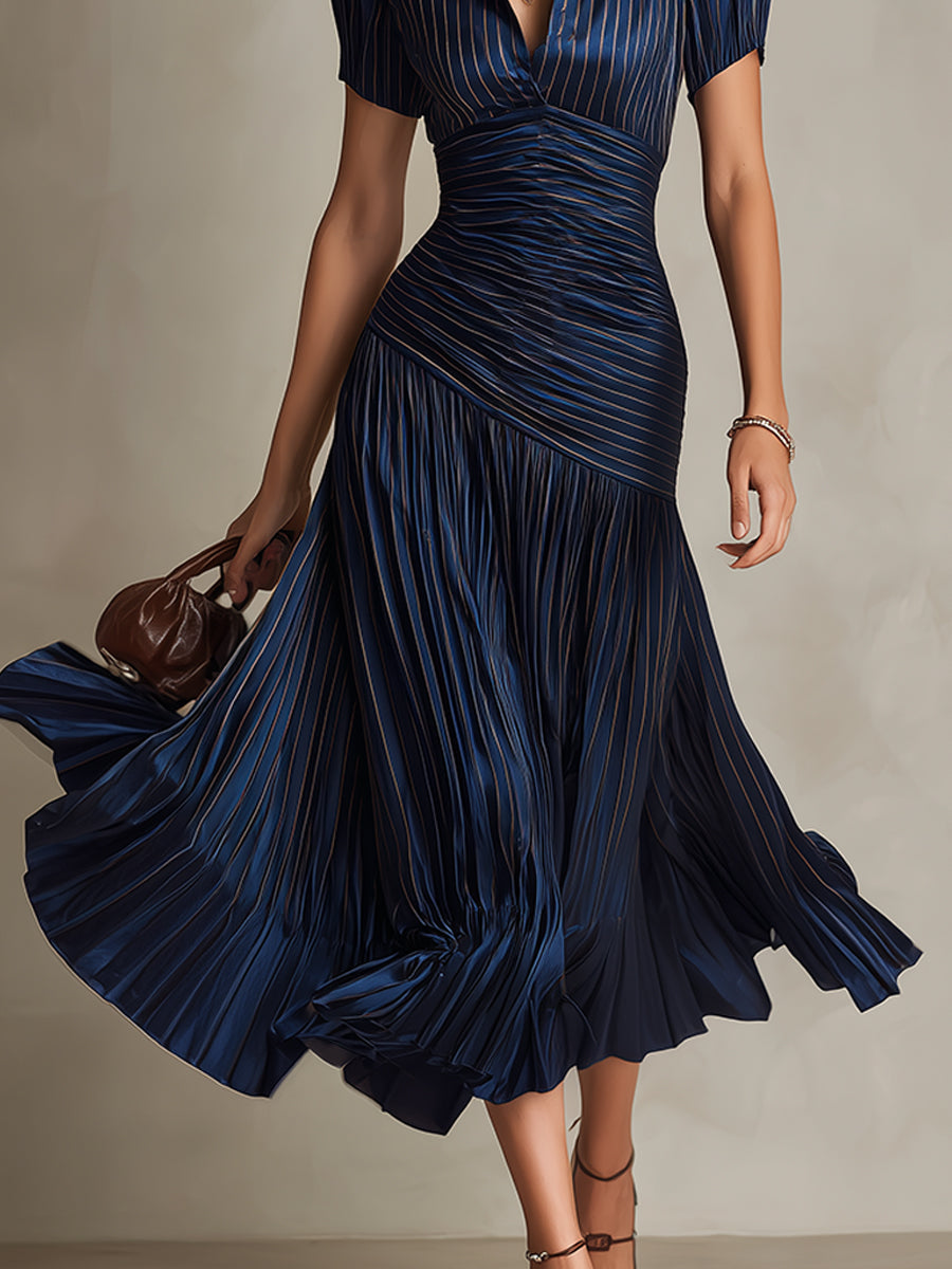 Ariane | Robe Midi en Satin à Rayures Rétro