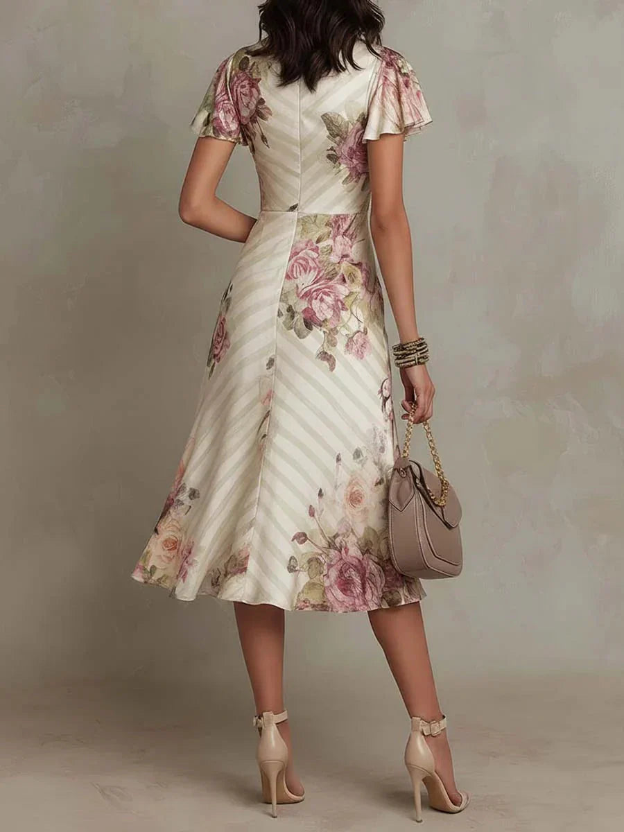 Albane | Robe Midi Portefeuille Florale à Fronces
