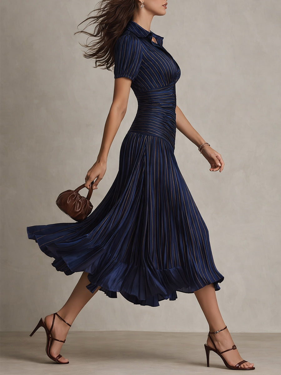 Ariane | Robe Midi en Satin à Rayures Rétro