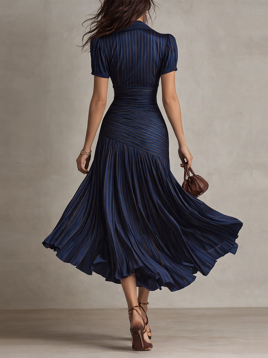 Ariane | Robe Midi en Satin à Rayures Rétro