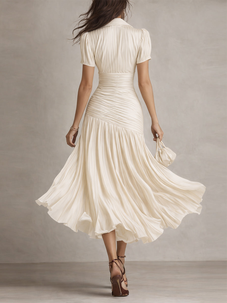 Ariane | Robe Midi en Satin à Rayures Rétro
