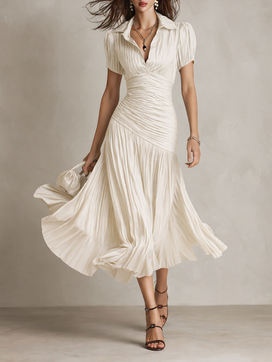 Ariane | Robe Midi en Satin à Rayures Rétro