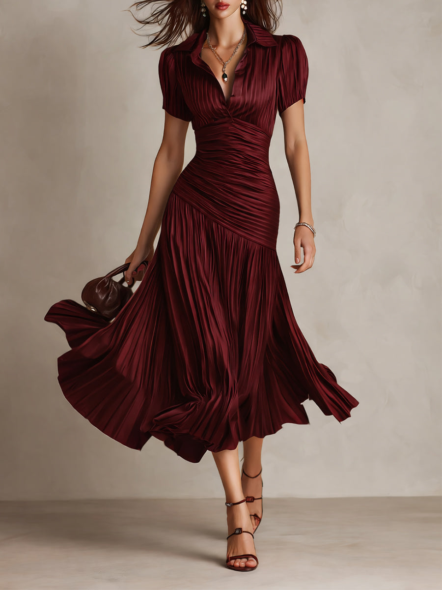 Ariane | Robe Midi en Satin à Rayures Rétro