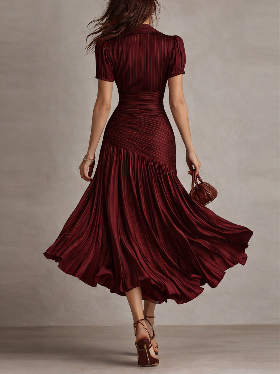 Ariane | Robe Midi en Satin à Rayures Rétro