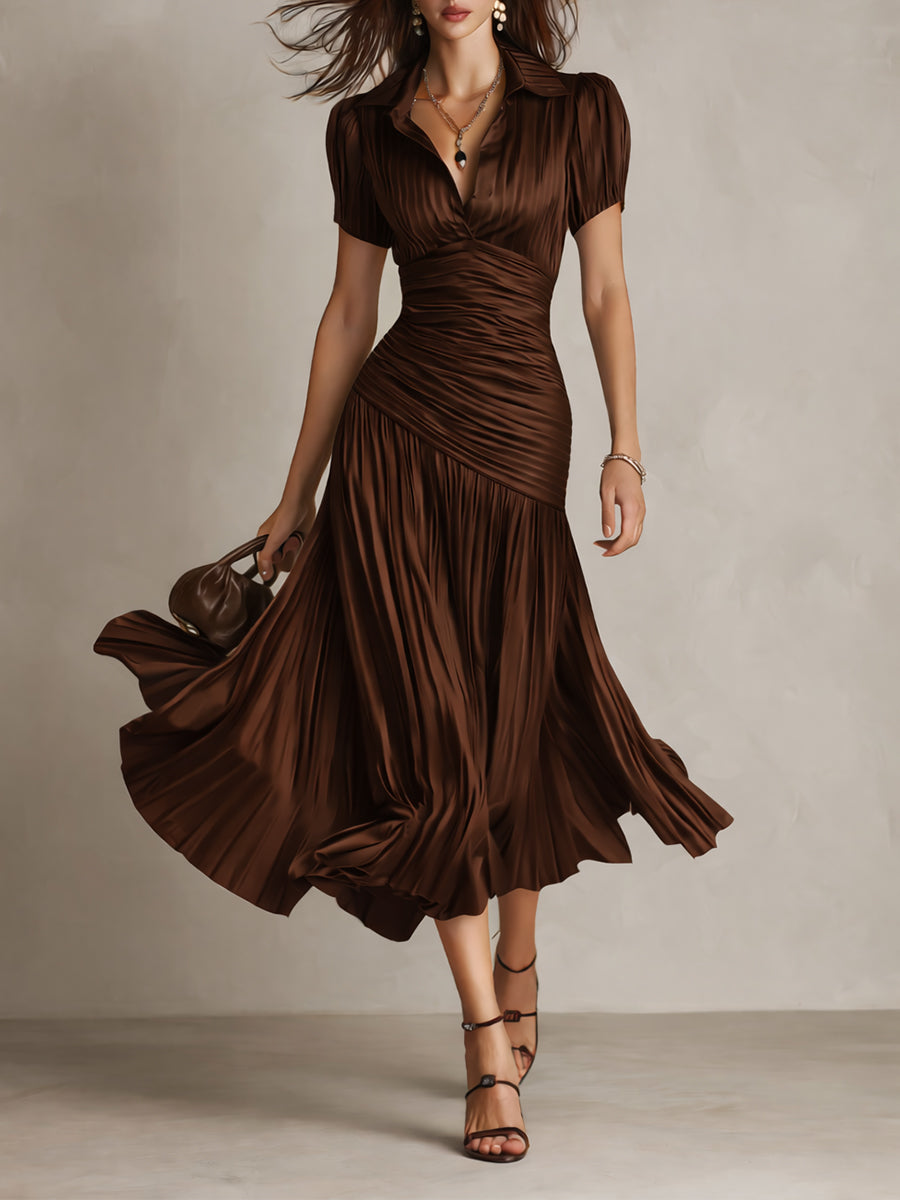 Ariane | Robe Midi en Satin à Rayures Rétro