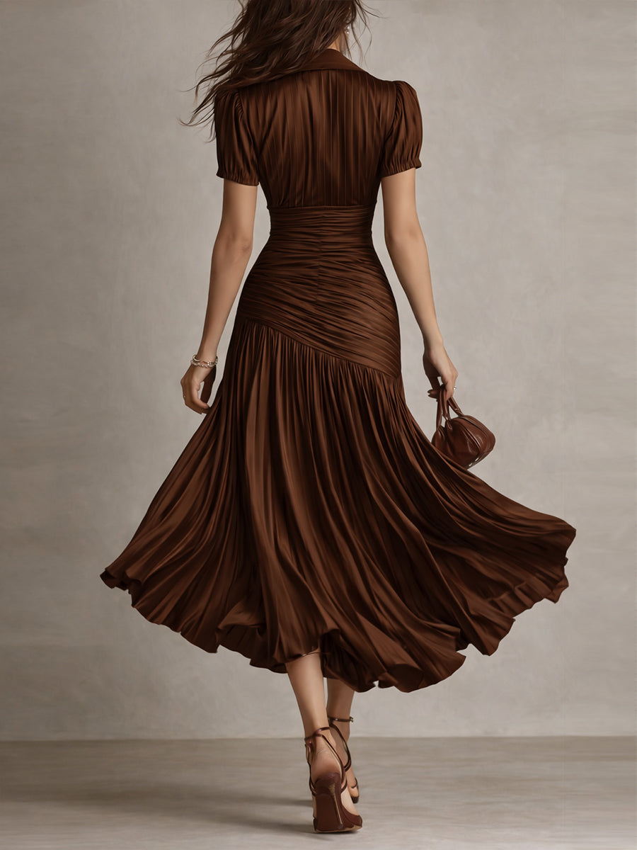 Ariane | Robe Midi en Satin à Rayures Rétro