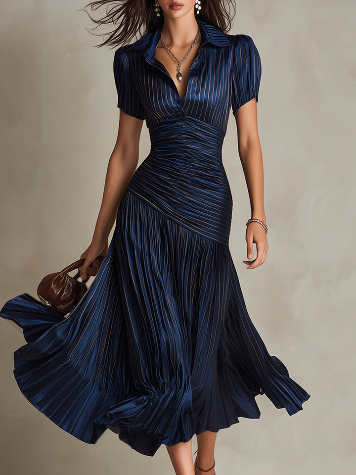 Ariane | Robe Midi en Satin à Rayures Rétro
