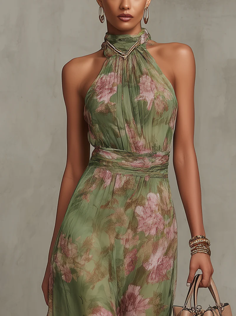 Séraphine | Robe Longue en Mousseline Florale à Col Américain
