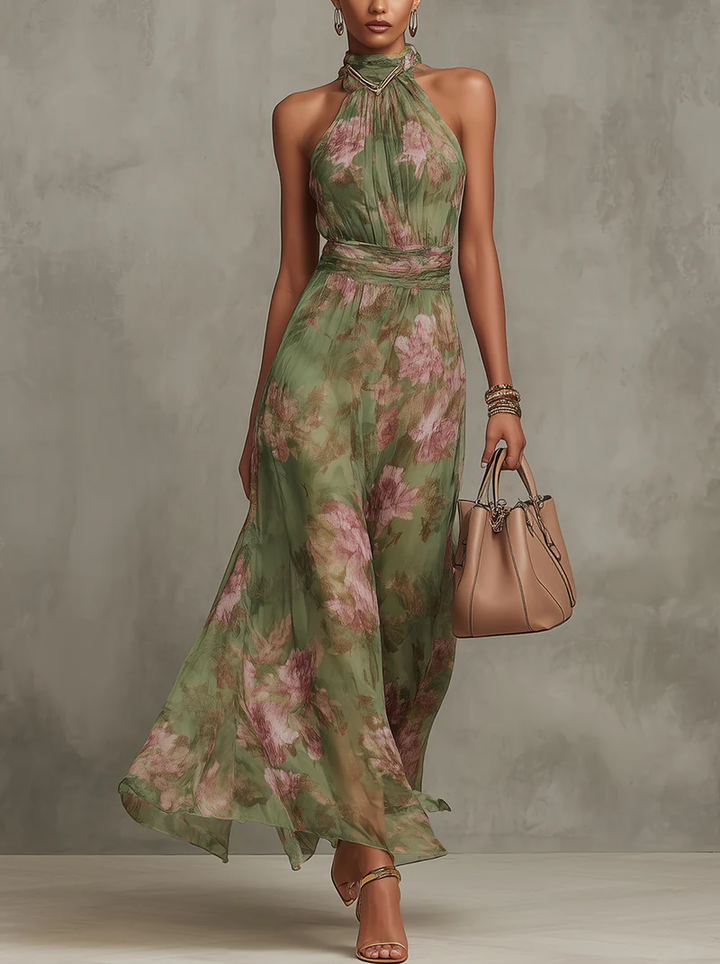 Séraphine | Robe Longue en Mousseline Florale à Col Américain