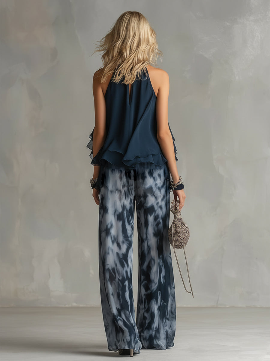Françoise | Ensemble Haut Col Montant et Pantalon Large Imprimé