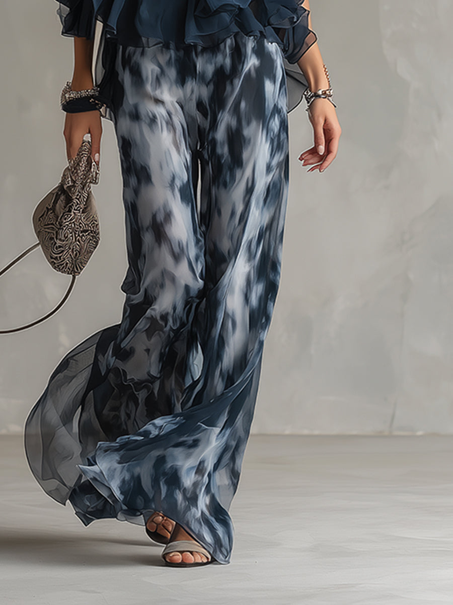 Françoise | Ensemble Haut Col Montant et Pantalon Large Imprimé